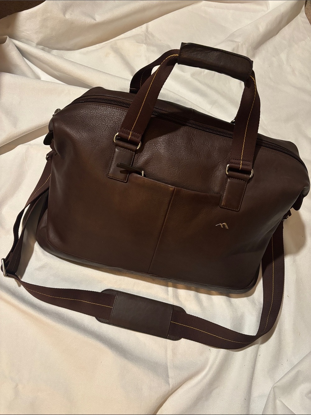 Brenthaven Premium Mercer Weekender Brown Leather Duffel Bag w/ Removable Strap